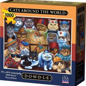Dowdle Folk Art Cats Around The World Puzzle (1000 Piece) - NIB